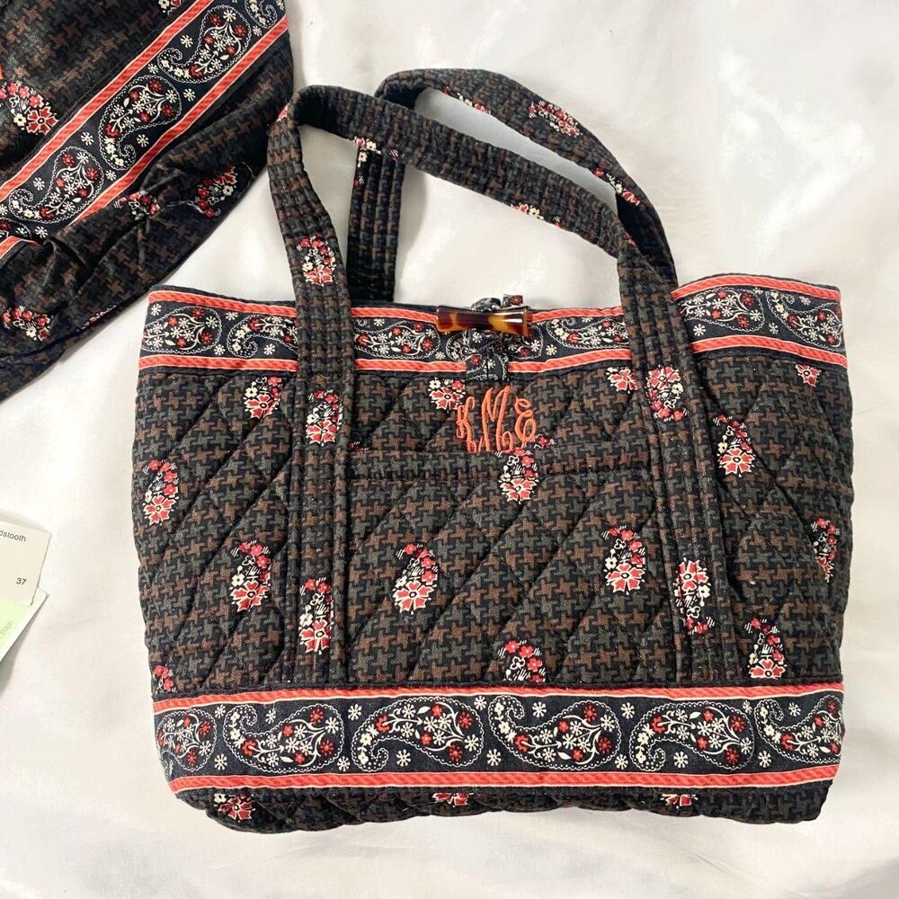 Vera Bradley retired Ditty Houndstooth Tote Bag and Drawstring Bag Monogrammed - Picture 2 of 7